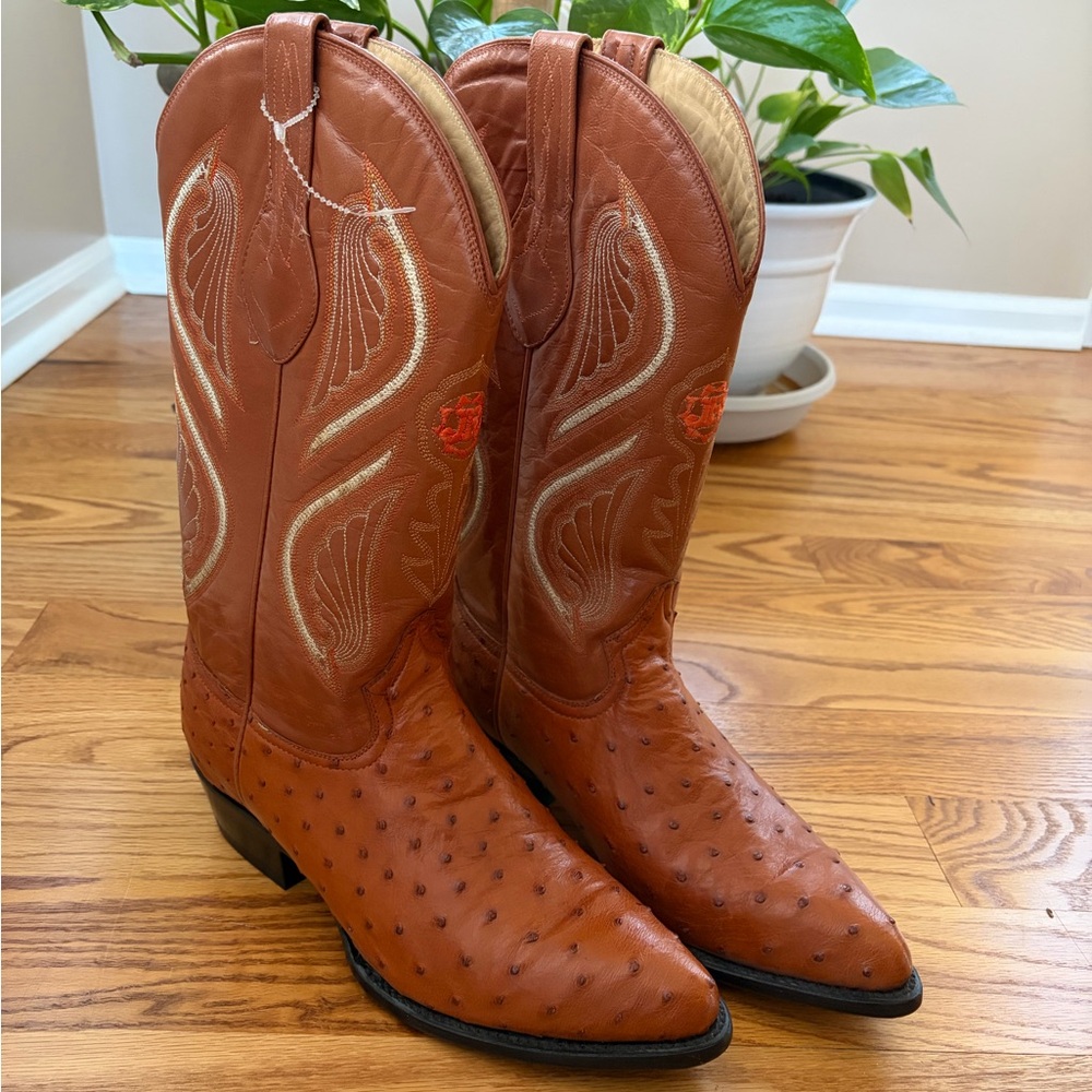Men’s Cowboy Ostrich Boots Men’s Size 27.5 Mex 9 US Embroidered Made in Mexico